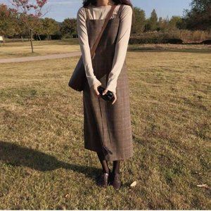 Brown Checkered Dress (Korean Style)
